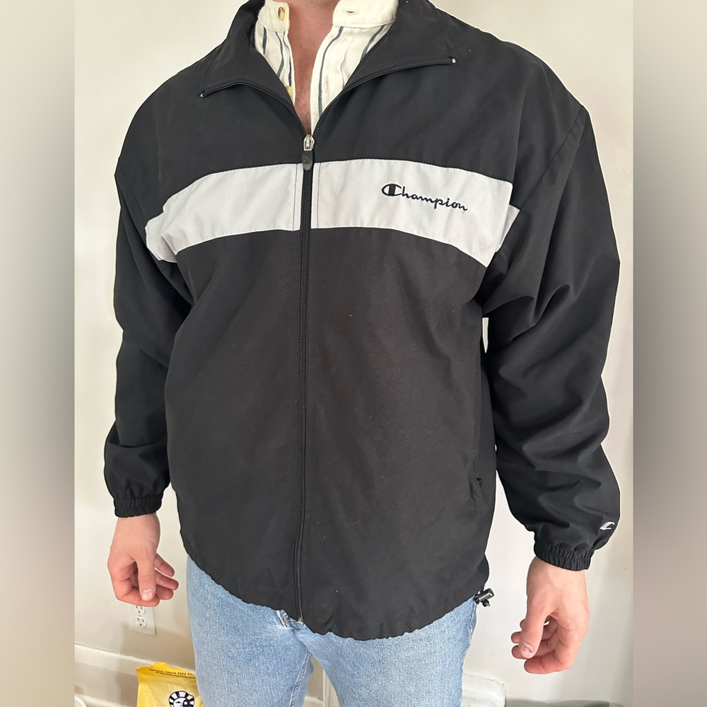 Champion Men's Black and White Windbreaker
